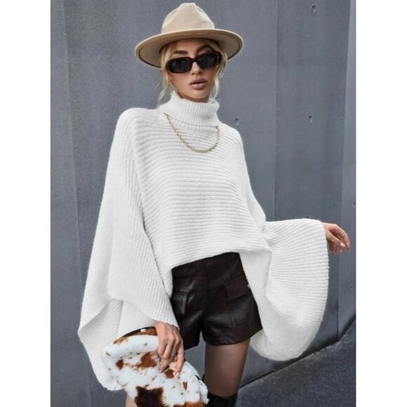 SHEIN Solid color batwing sleeve turtleneck‎ top in Ivory - Size Large - Picture 7 of 9